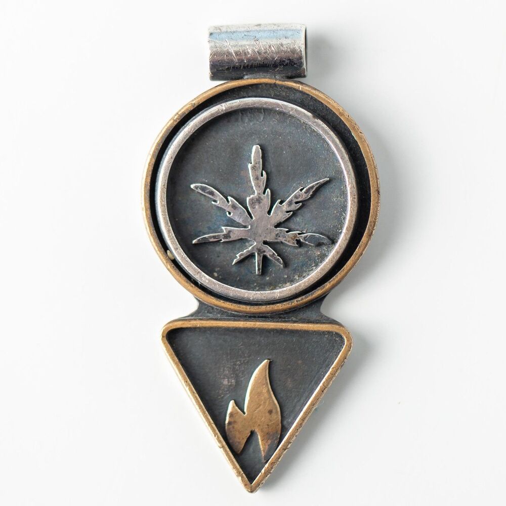 Silver Plate Brass Mixed Metal Leaf Flame Pendant